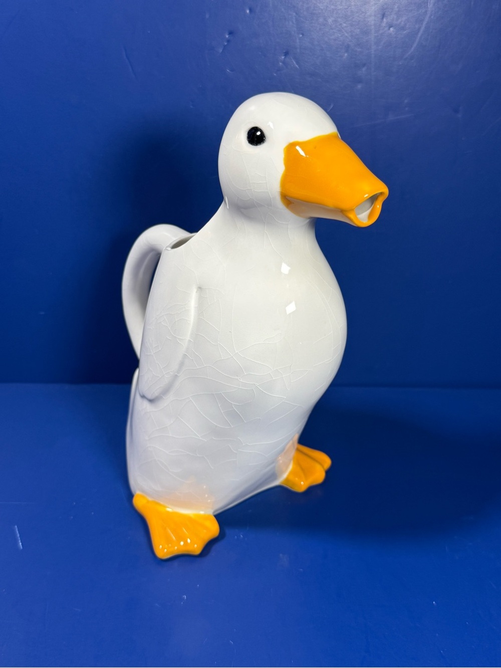 Taffy Dahl 1978 Ceramic Duck Pitcher – 9.5” Tall – Whimsical Vintage Pottery